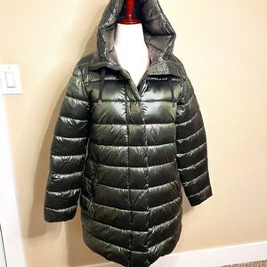 Nine West deep olive hooded puffer coat  Sz L  NWOT